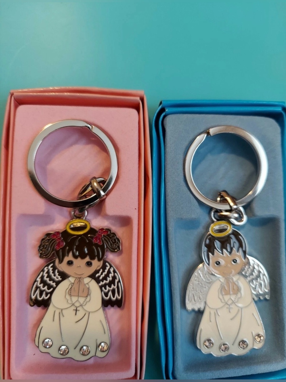 Cute Angel Keychain Set - Pink and Blue Baptism Favors 8 Pieces